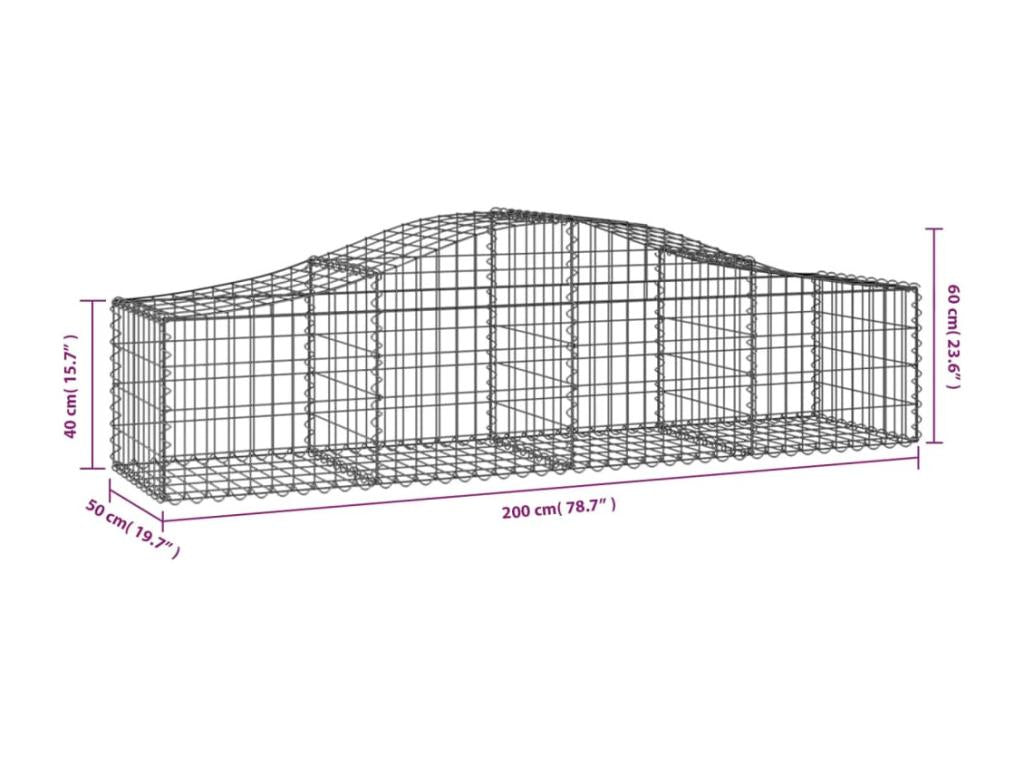 Arched gabion baskets, 5 pcs, 200x50x40-60, galvanized iron, 26549UOEZ