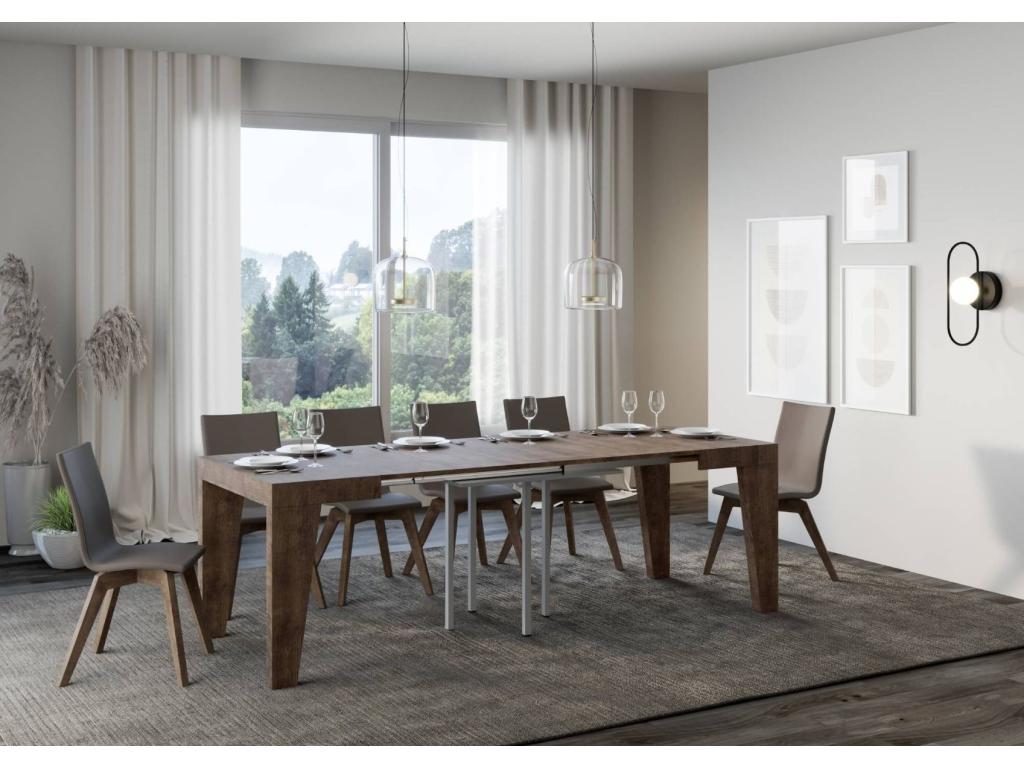 Small square table 90x90cm extendable for 10 people (90 to 246cm) brown wood Nidchicshop-Support 4 legs 01516YEEN