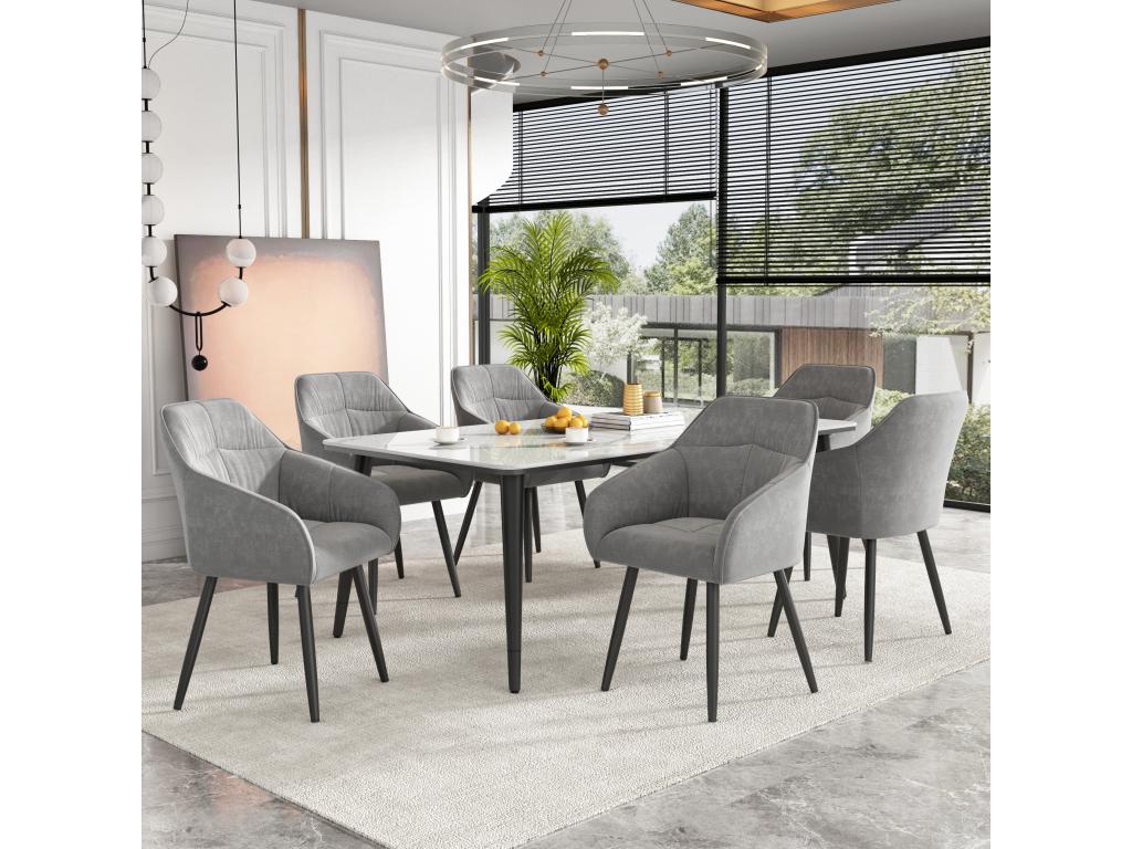 Set of 6 velvet dining chairs - metal legs and armrests - grey 93270VCQR