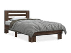 Brown oak bed frame 75x190 engineered wood and metal 32930WMYA