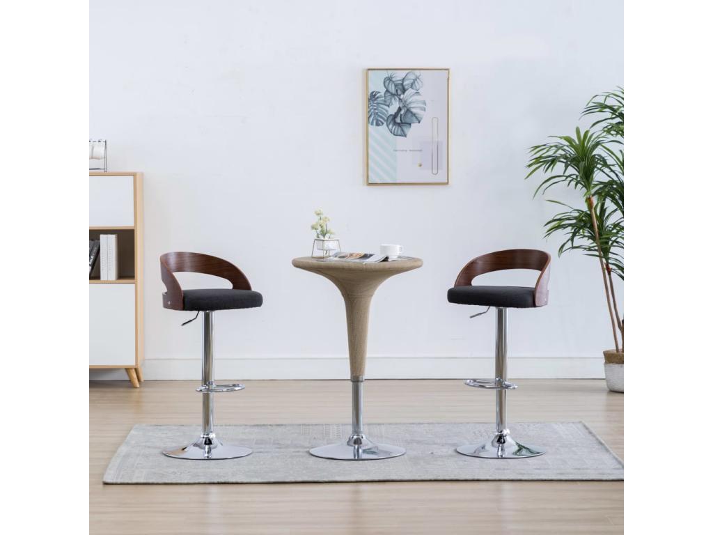Set of 2 dark grey fabric and bentwood bar stools 56184DYHT