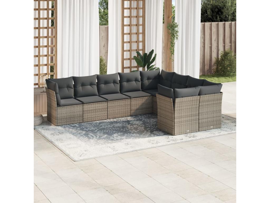 9-piece garden furniture set with grey resin wicker cushions 77920CPHV