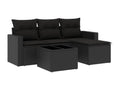 5-piece garden furniture set with cushions, black woven resin 89790OMYF