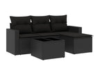 5-piece garden furniture set with cushions, black woven resin 89790OMYF