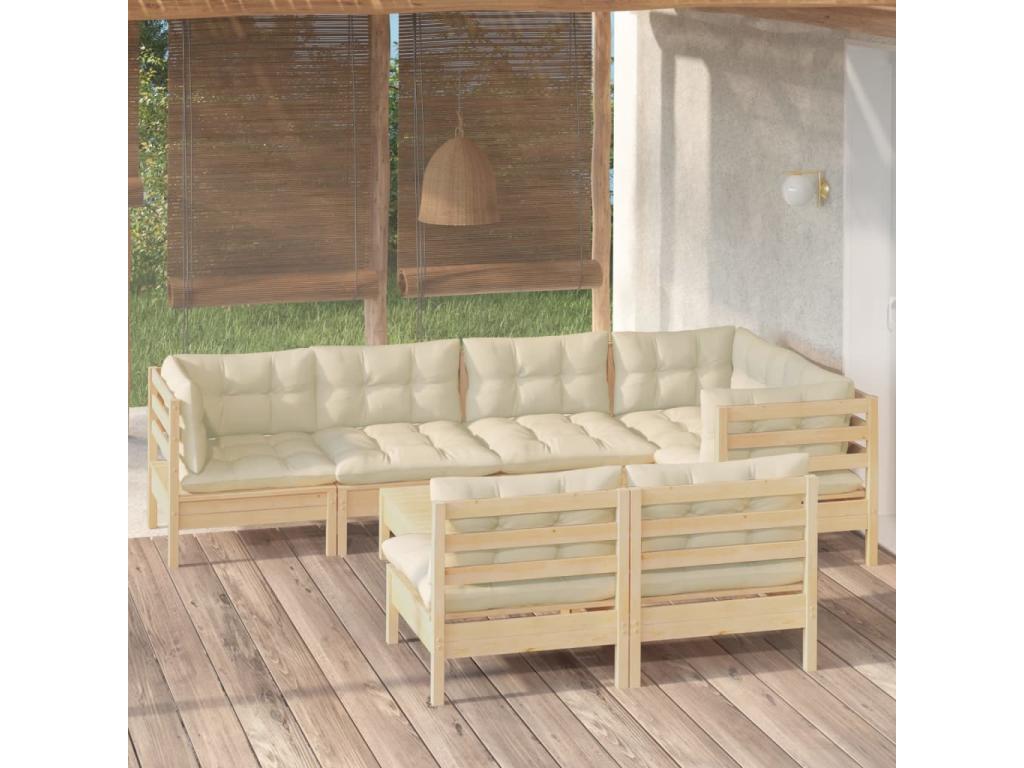 8-piece garden furniture set with cream cushions, solid pine wood, 27233AMVT