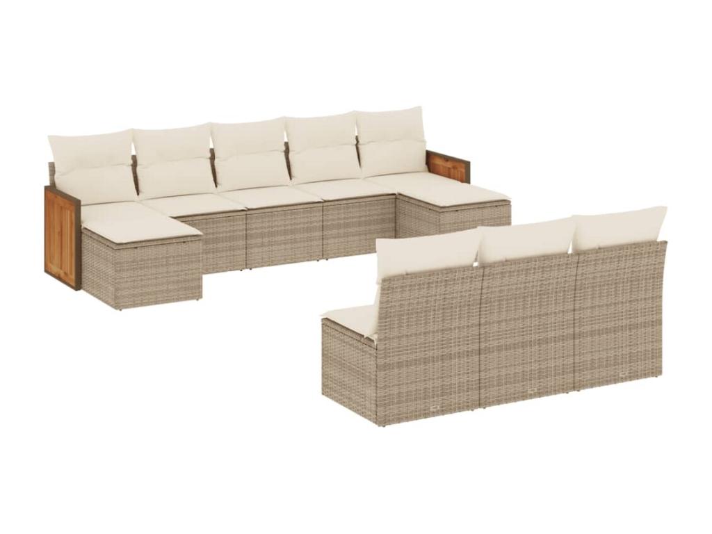 Garden furniture set with cushions, 10 pieces, beige woven resin, 45871VTLY