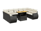 10-piece garden furniture set with cushions, black woven resin, 26254IGZP