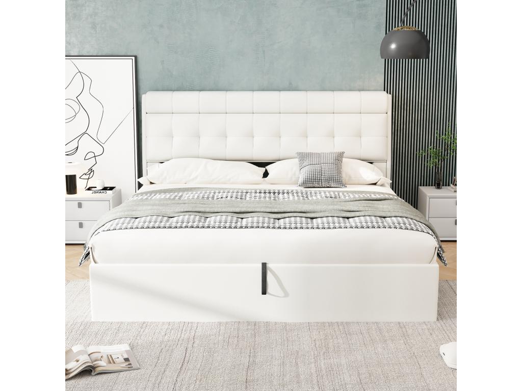 Storage bed 180x200 cm - in faux leather - headboard with storage - White 21997HSOS