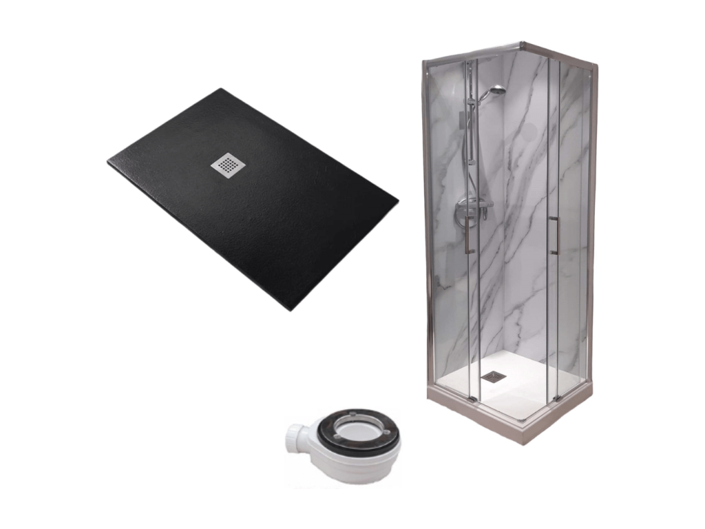Nidchicshop Extra Thin Black Shower Tray 80x130 cm Shower Enclosure 80x130 cm High 200 cm With Corner Opening 05148FAOT