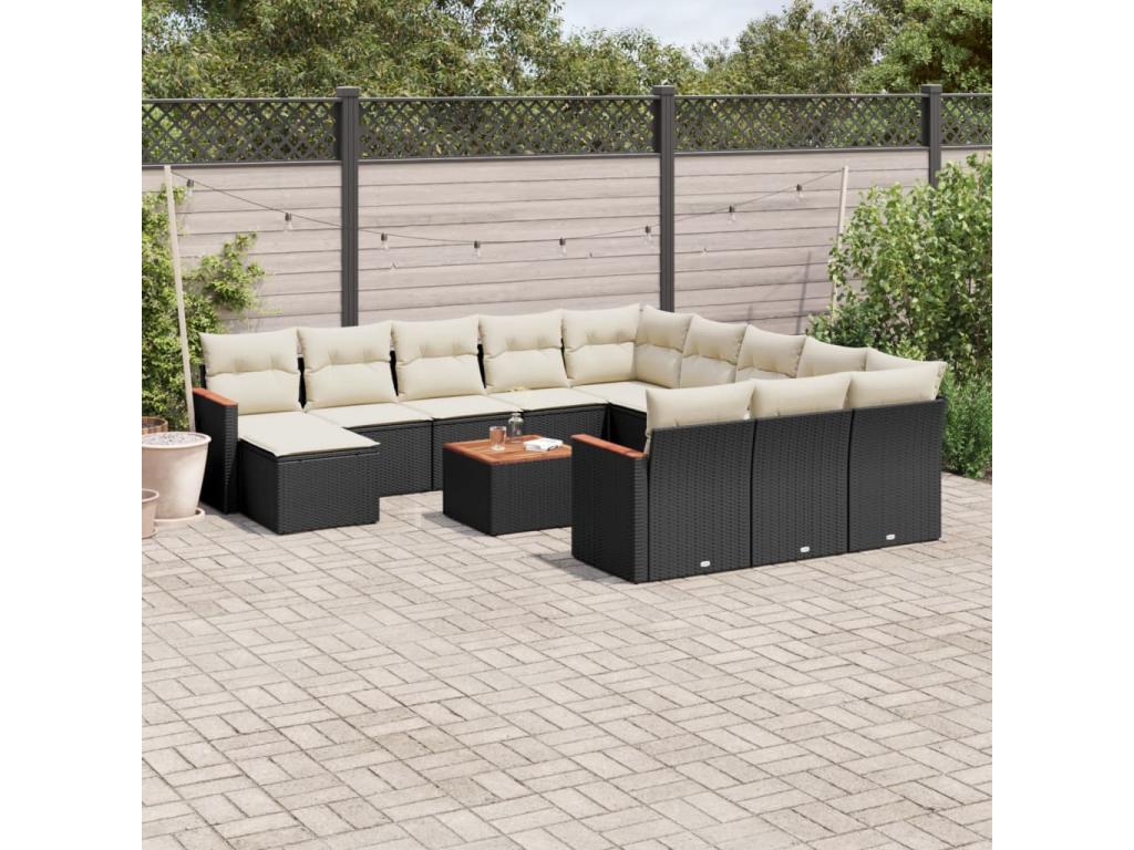 13-piece garden furniture set with cushions, black wicker resin, 83945BTOK