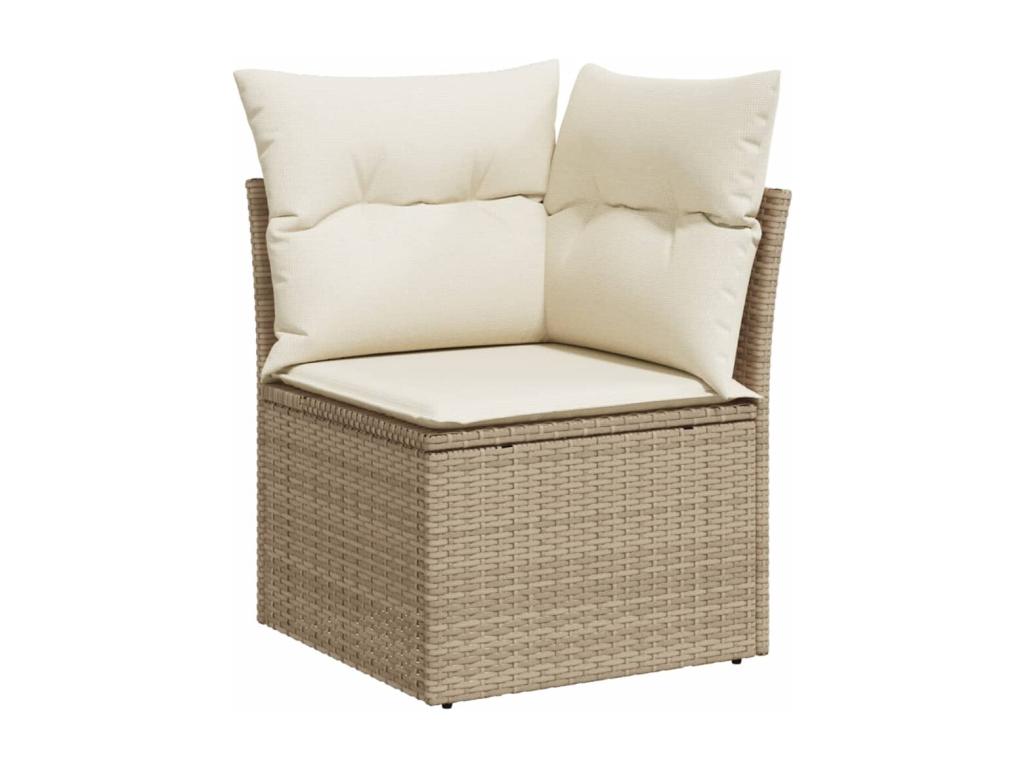 10-piece garden furniture set with cushions, beige woven resin, 87806SLBS
