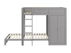 Children's bunk bed 90x200 cm with vertical safety steps, high fence design wardrobe, grey 65268FNOQ