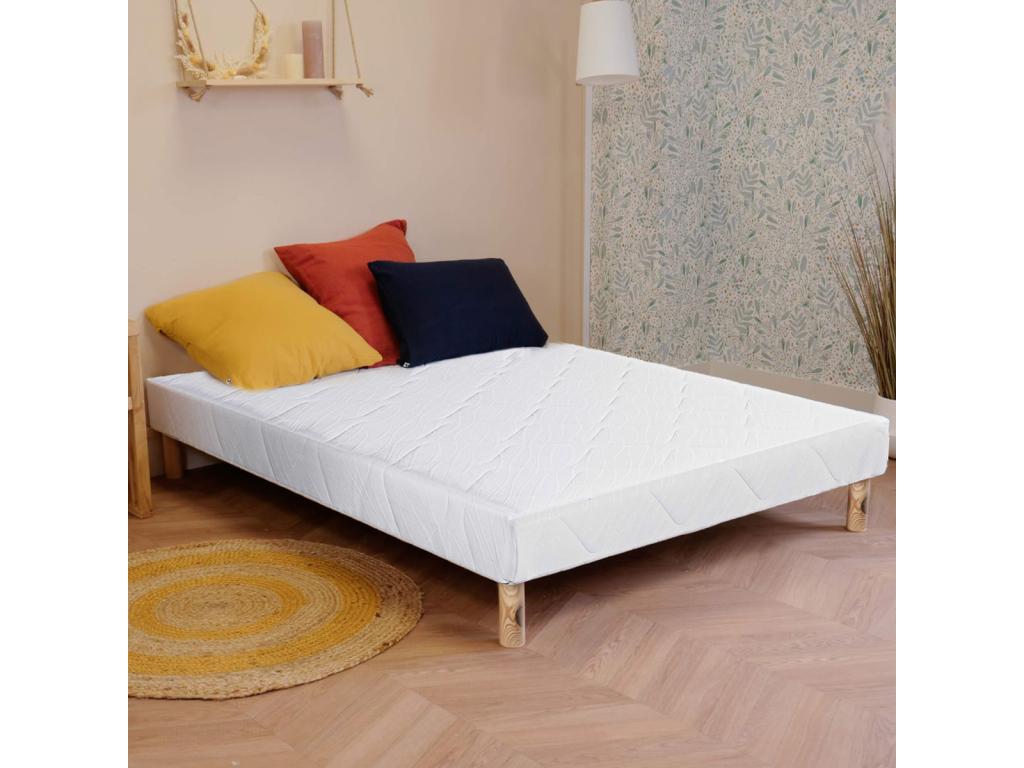 Calmetop bed base with Calmetop upholstered legs in solid white wood - length 190 x width 140 cm 51056GAJH