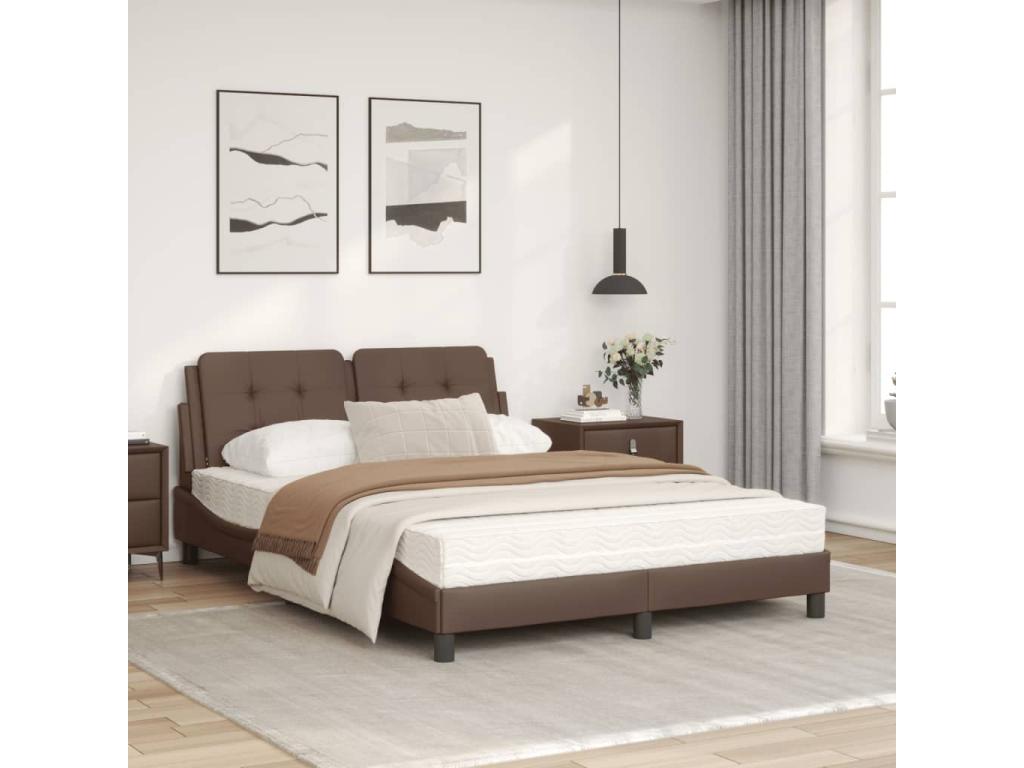 Bed with brown mattress 140x200 cm faux leather 52074JYHF