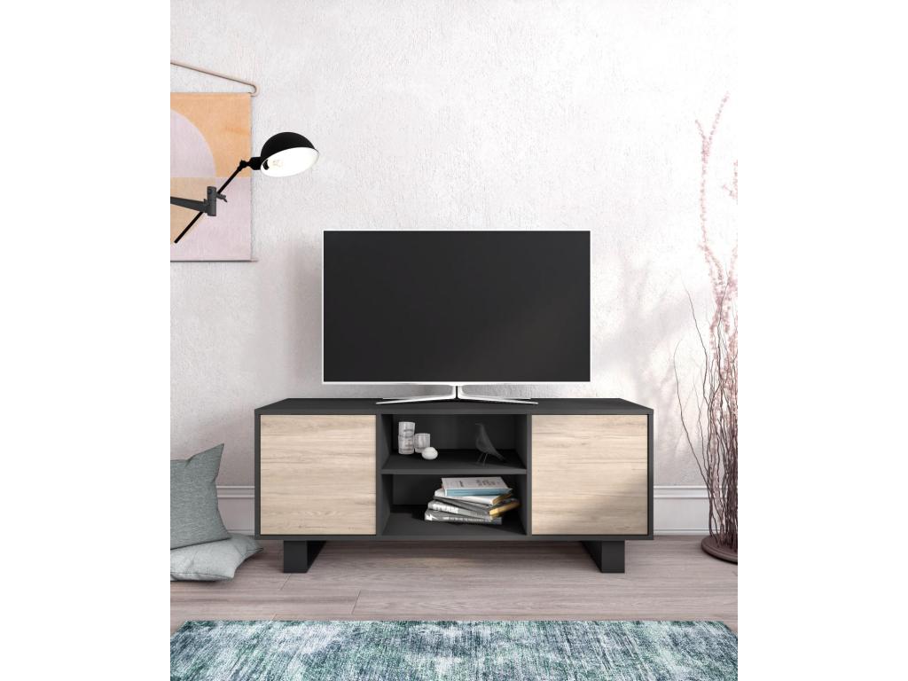 Calmetop TV stand, model 140, anthracite grey frame, oak door. 01382WLVC
