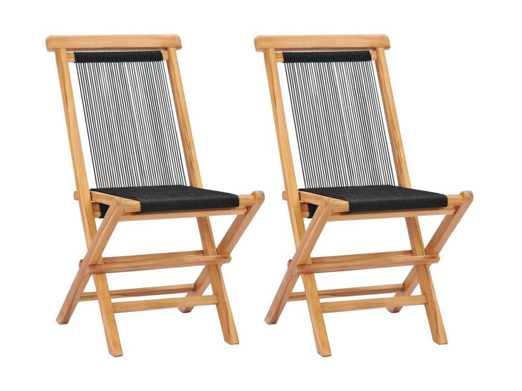 Folding garden chairs, 2 pcs, solid teak wood and rope, 41799FMRD