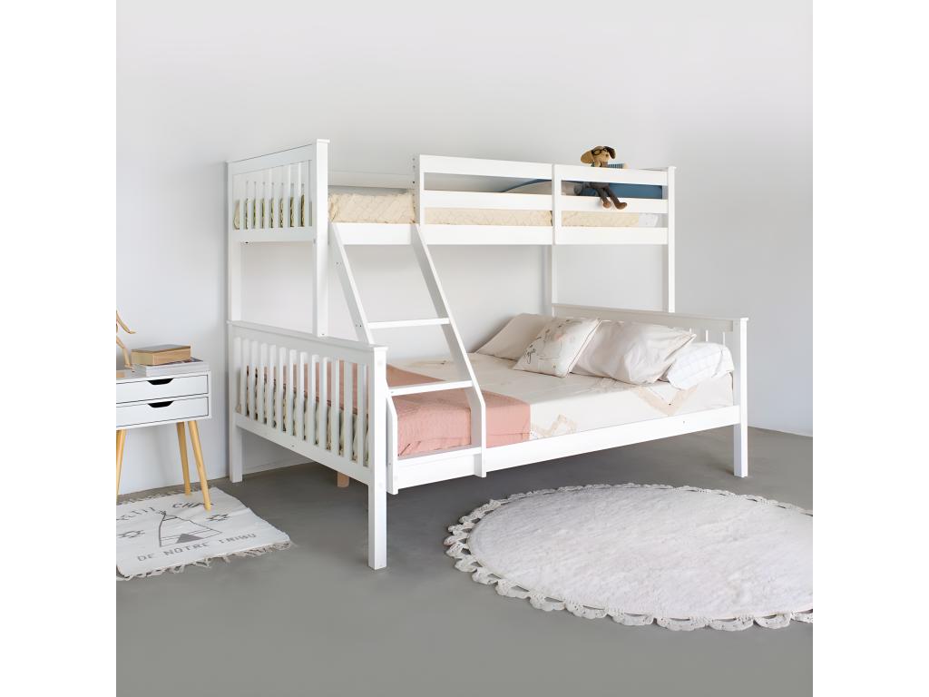 Triple bunk bed with folding wooden legs, white, 135 cm, 41179CUOA