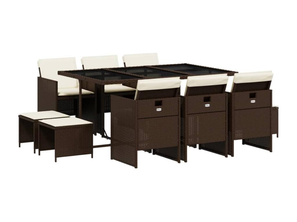 11-piece brown rattan garden dining set with cushions 29714MRWV