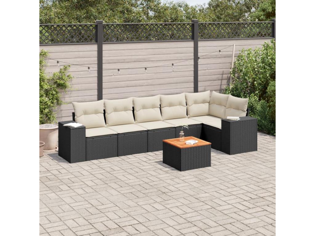 7-piece garden furniture set with cushions, black resin wicker 11136NJCN