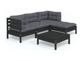 5-piece garden furniture set with cushions, black pine wood, 95514XWYT