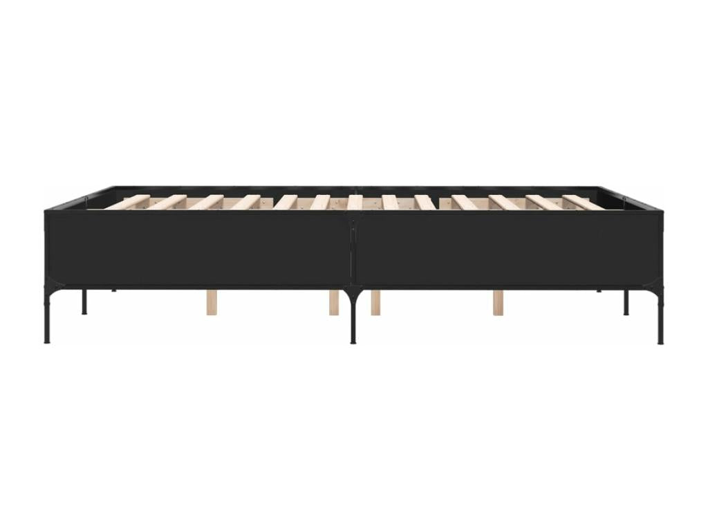 Black bed frame 160x200 engineered wood and metal 03314OHTM