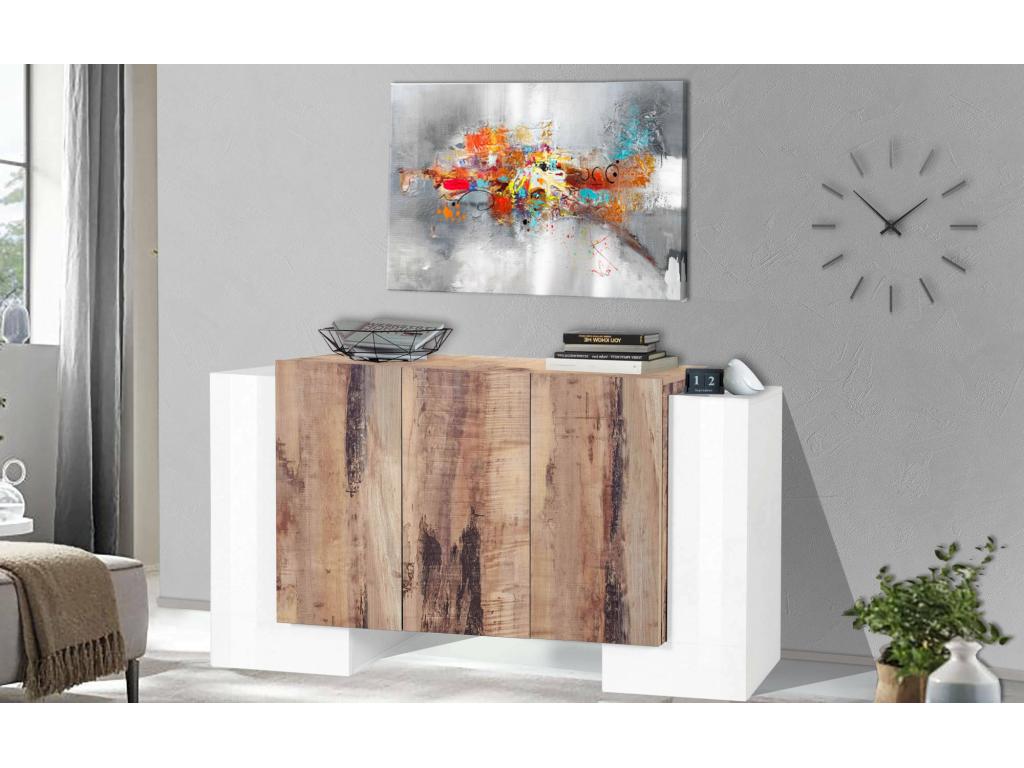 Calmetop Buffet Kitchen Buffet with 5 Doors Living Room Buffet Made in Italy 170x45x85 cm Glossy White and Maple 55119UFMR