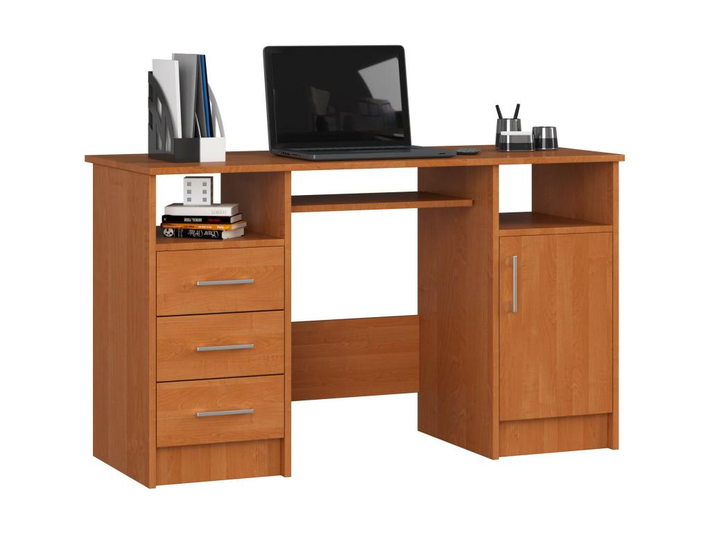 Bohometop Alder 124cm Computer Desk with 1 Door, 3 Drawers, Alder Front, and 5 Shelves, 124x52x74cm, 86043LUCQ