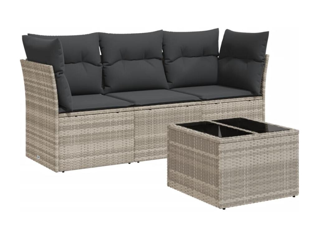 4-piece garden furniture set with light grey cushions, woven resin 98081DRNK