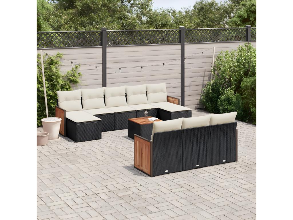 11-piece garden furniture set with cushions, black resin wicker, 29779JAWC