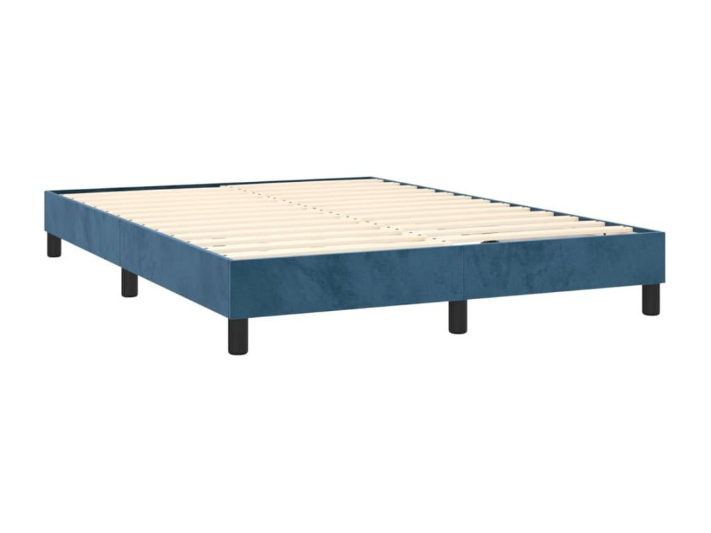 Upholstered bed base and mattress, dark blue, 140x190cm, velvet, 26911BVDB