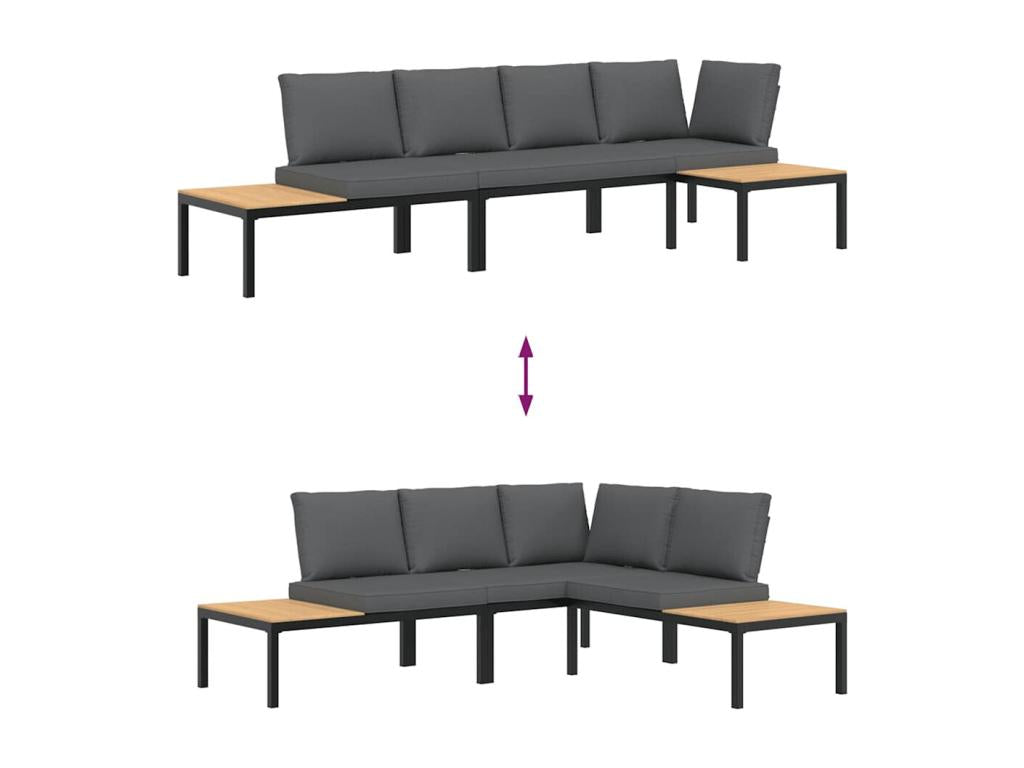 3-piece garden furniture set with cushions, black aluminum, 88825MMHU