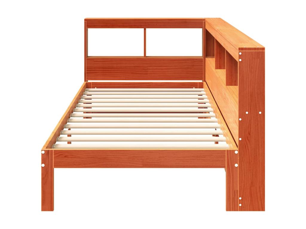 Bookshelf bed without mattress, brown wax finish, 90x190 cm, solid pine, 76975QQHU