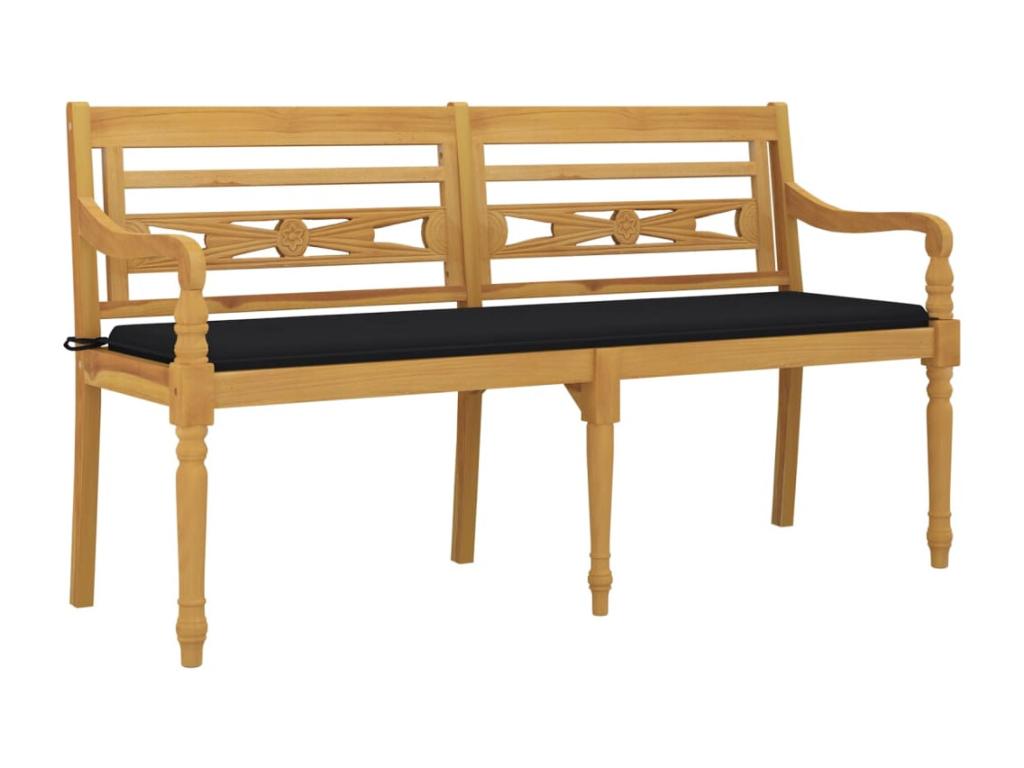 Nidchicshop bench with black cushion, 150cm, solid teak wood, 47161DKPP