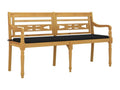 Nidchicshop bench with black cushion, 150cm, solid teak wood, 47161DKPP