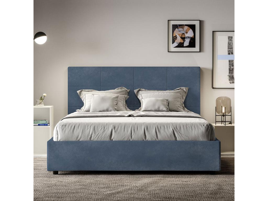 Bed with upholstered slatted base 160x200 microfiber blue Calmetop 77695EPZU