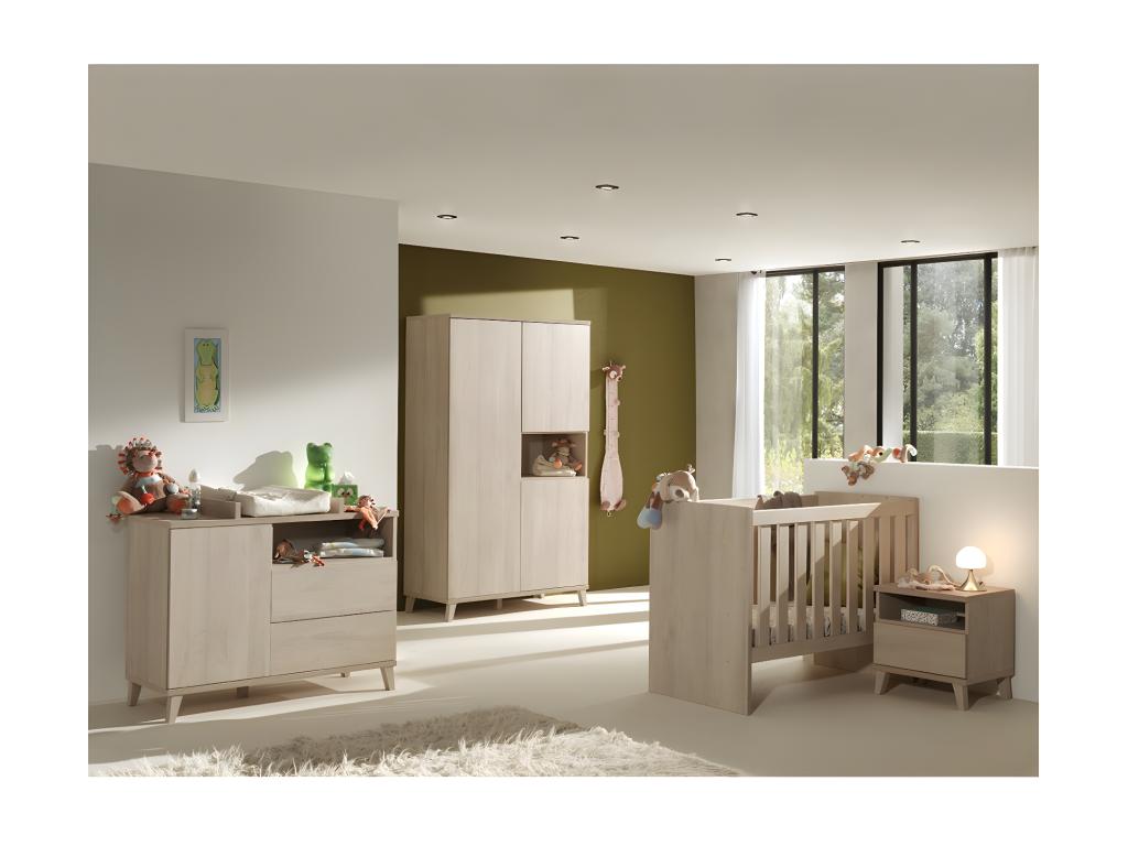 Calmetop River Oak Collection Bedside Table for Baby and Child's Room with Drawer and Niche, Calmetop 57303EMXX