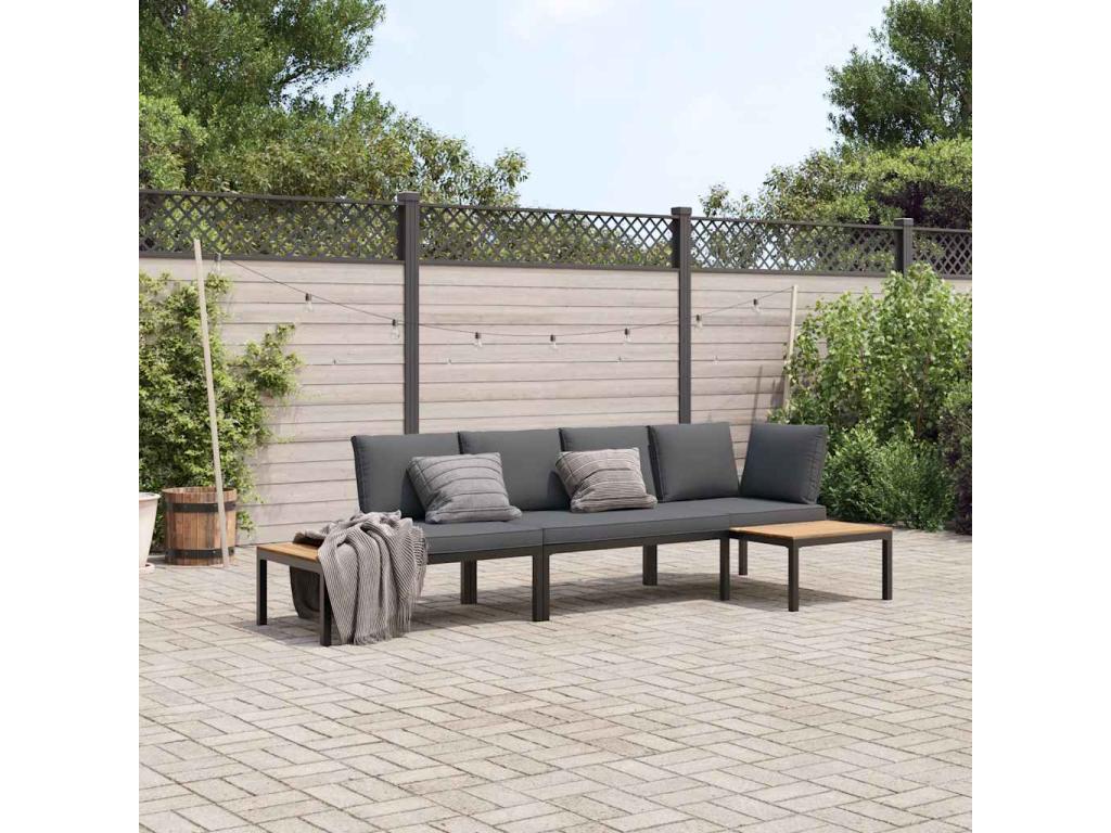 3-piece garden furniture set with cushions, black aluminum, 88825MMHU