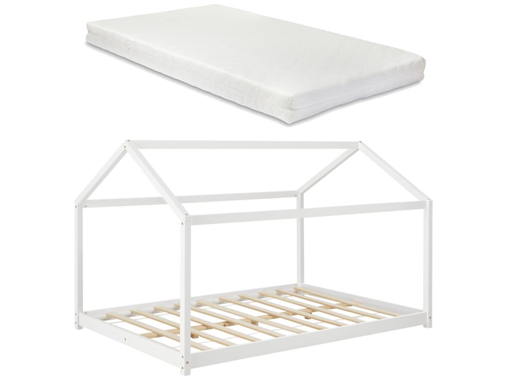 Calmetop House-Shaped Children's Bed with Cold Foam Mattress 120x200 cm White 35227FRLI