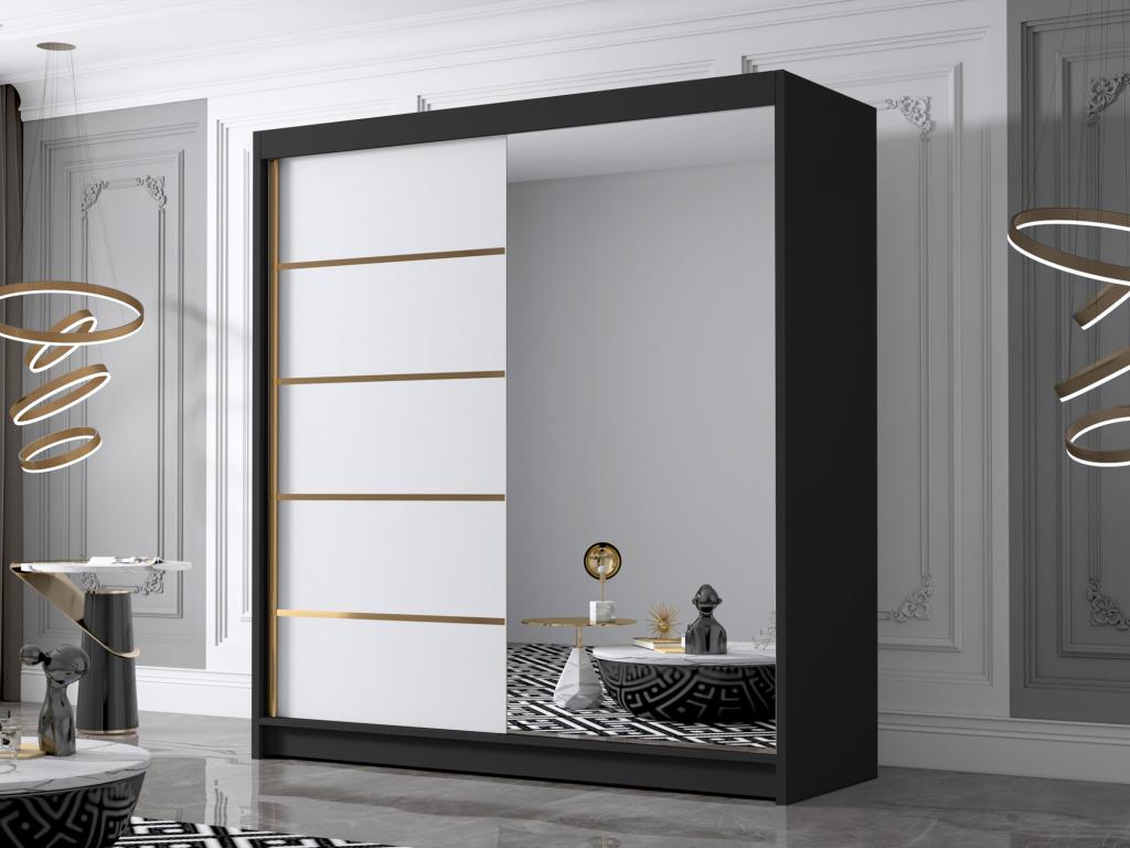 Calmetop 186 Black - White Wardrobe 215x180x58cm Sliding Wardrobe Doors 92317PWVE