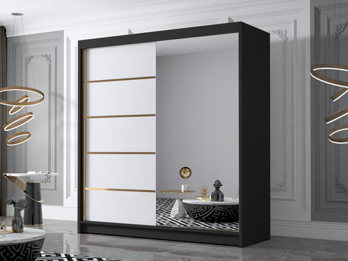 Calmetop 186 Black - White Wardrobe 215x180x58cm Sliding Wardrobe Doors 92317PWVE