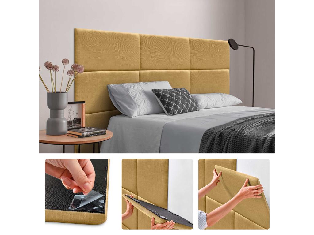 Calmetop Set of 8 Self-Adhesive Linen Wall Panels, Sound Absorbing, Shockproof, and Headboards, Mustard, 50x40cm x8, 99274LAGX