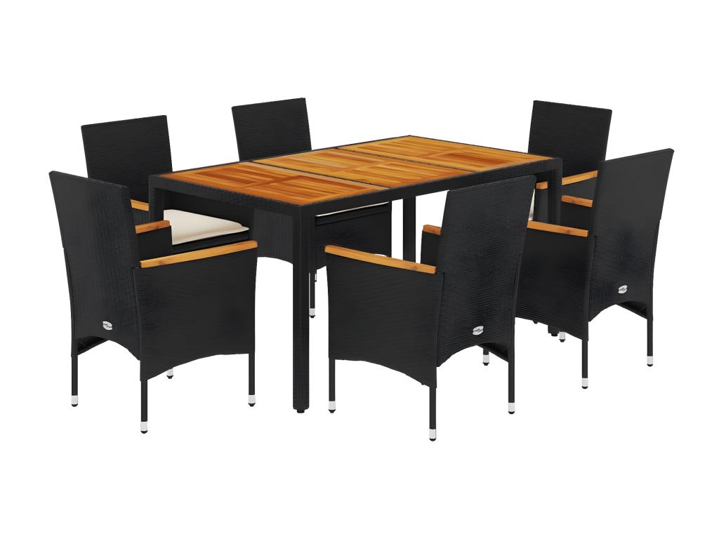 Nidchicshop 7-Piece Black Rattan Garden Dining Set with Cushions 15489BYSC