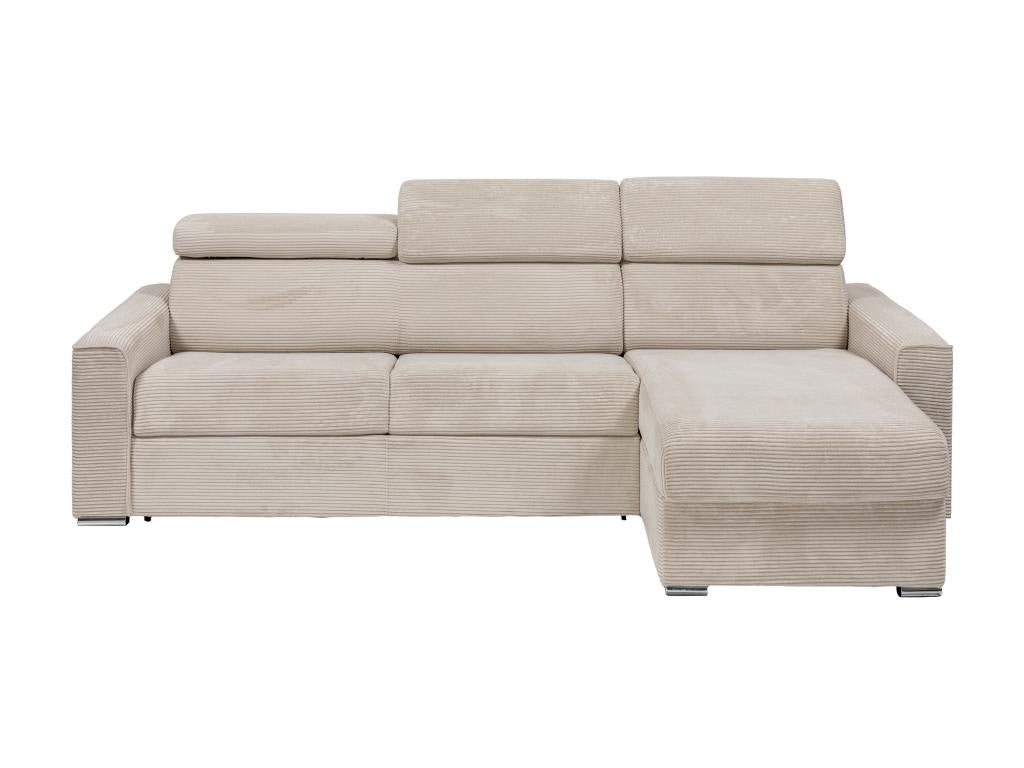 Reversible corner sofa bed in beige corduroy - 140 cm sleeping area - 18 cm mattress - Calmetop 65203RHWV