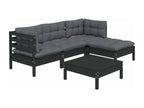 5-piece garden furniture set with cushions, black pine wood, 95514XWYT