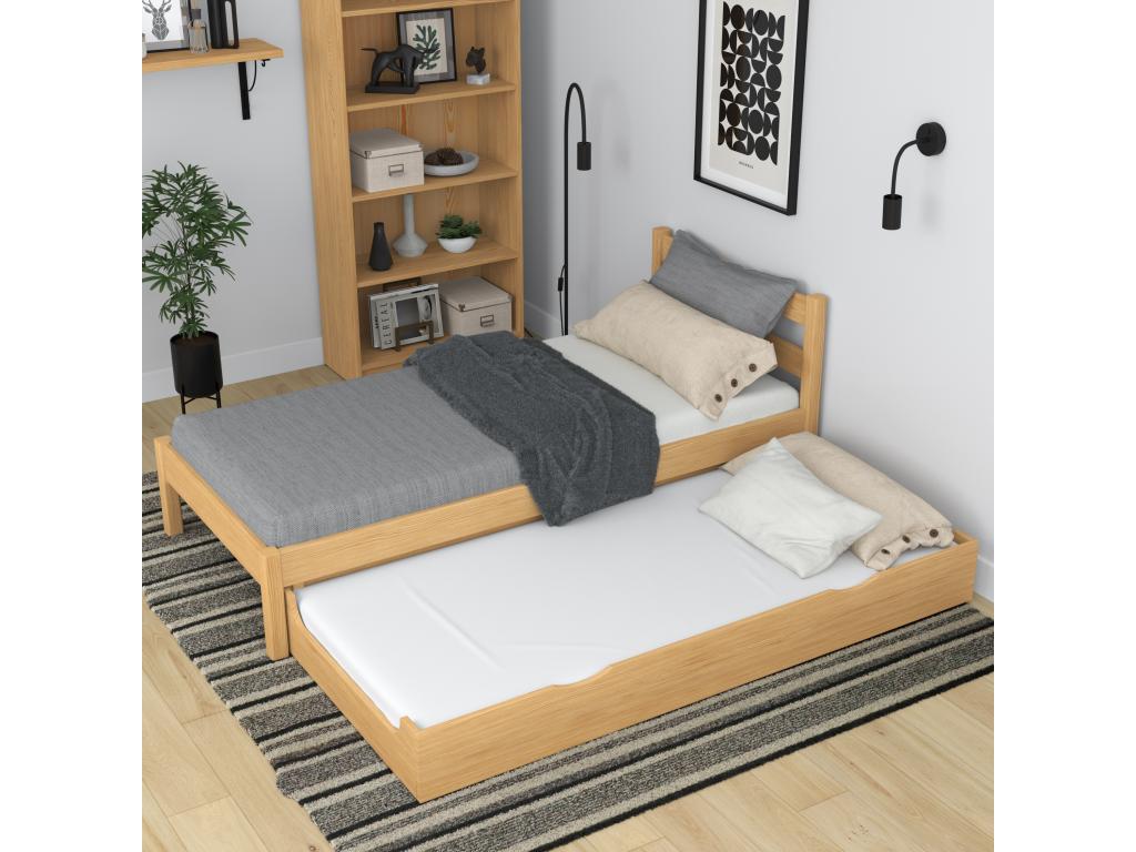 Wooden Trundle Bed N01 Natural Pine 120x180 74309IZCX