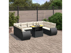 10-piece garden furniture set with cushions, black woven resin, 26254IGZP