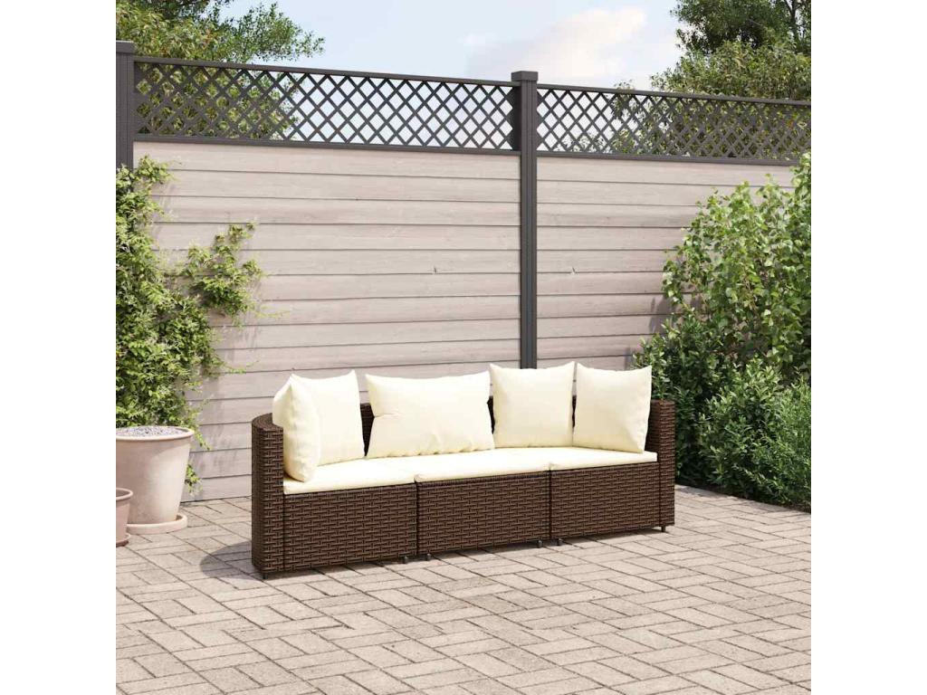 3-piece garden furniture set with cushions, brown woven resin, 31517OHOG