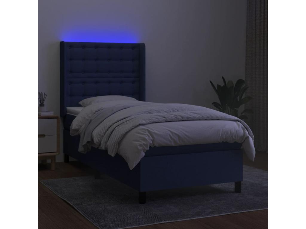 Upholstered bed base with mattress and LED light, blue, 80x200cm, fabric, 19928GPZX