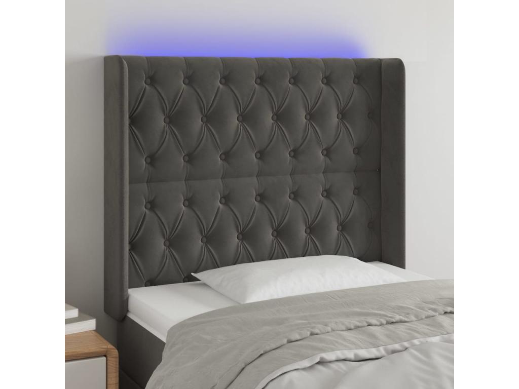 Dark Grey LED Headboard 103x16x118/128 cm Velvet 60911MQFV