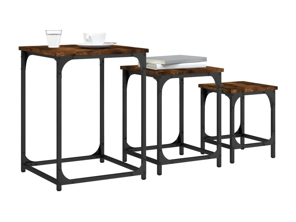 Nesting coffee tables, 3 pieces, smoked oak, engineered wood, 10095ADTN